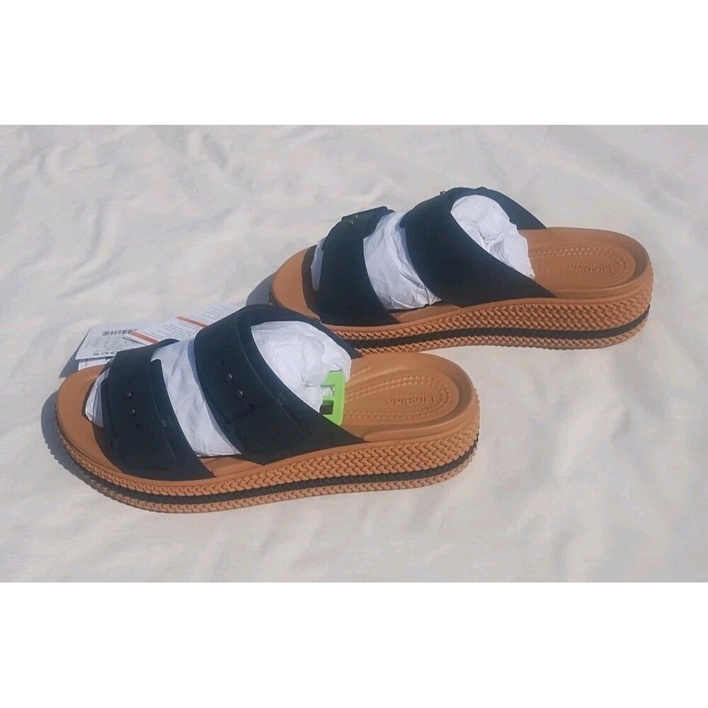 Crocs Brooklyn Woven Buckle Sandal Womens 10 Black Adjustable Straps 209978